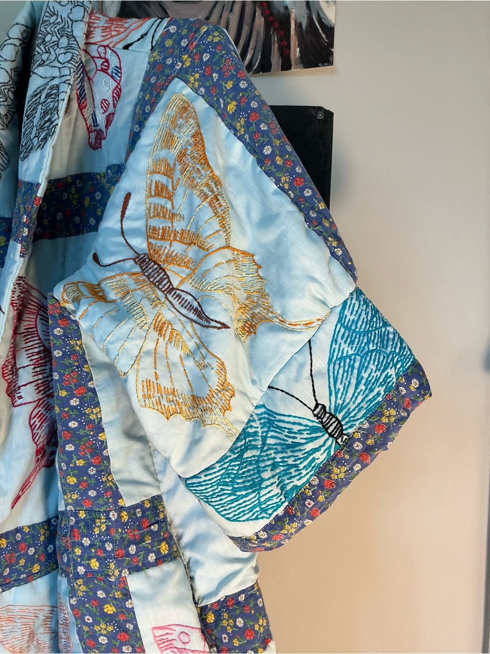 Quilt Coat with Embroidered Butterflies Medium Weight Size XL - Picture 4 of 11